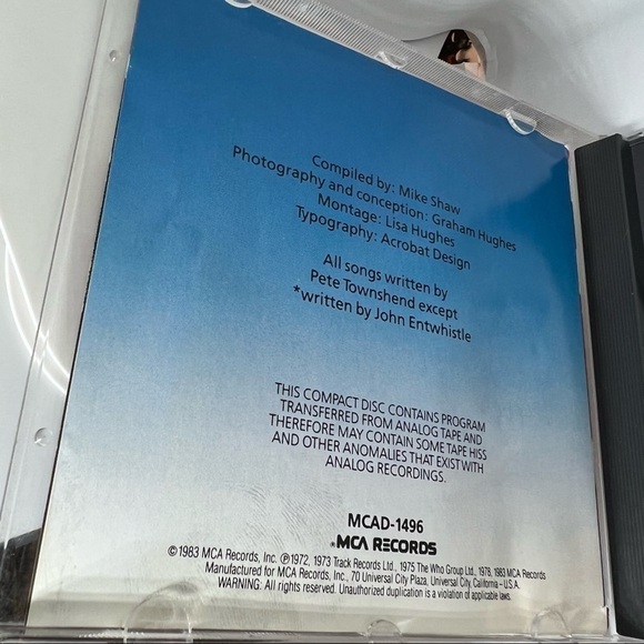 EUC-THE WHO GREATEST HITS 1983 MCA BMG CD USA D164160 MCAD-1496 Vintage - Picture 6 of 6